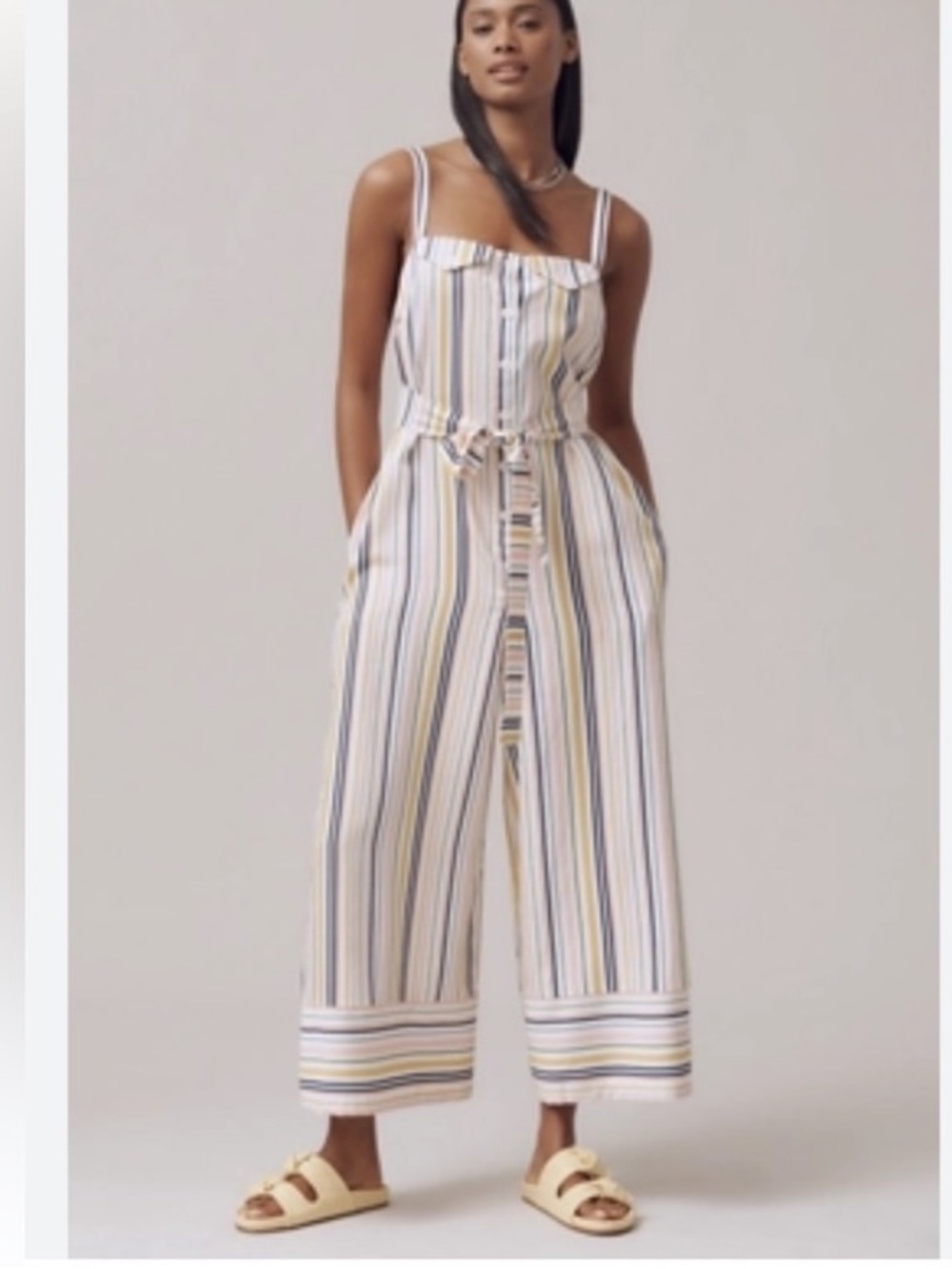 Maeve Anthropologie Cropped wide leg jumpsuit with stripes size medium